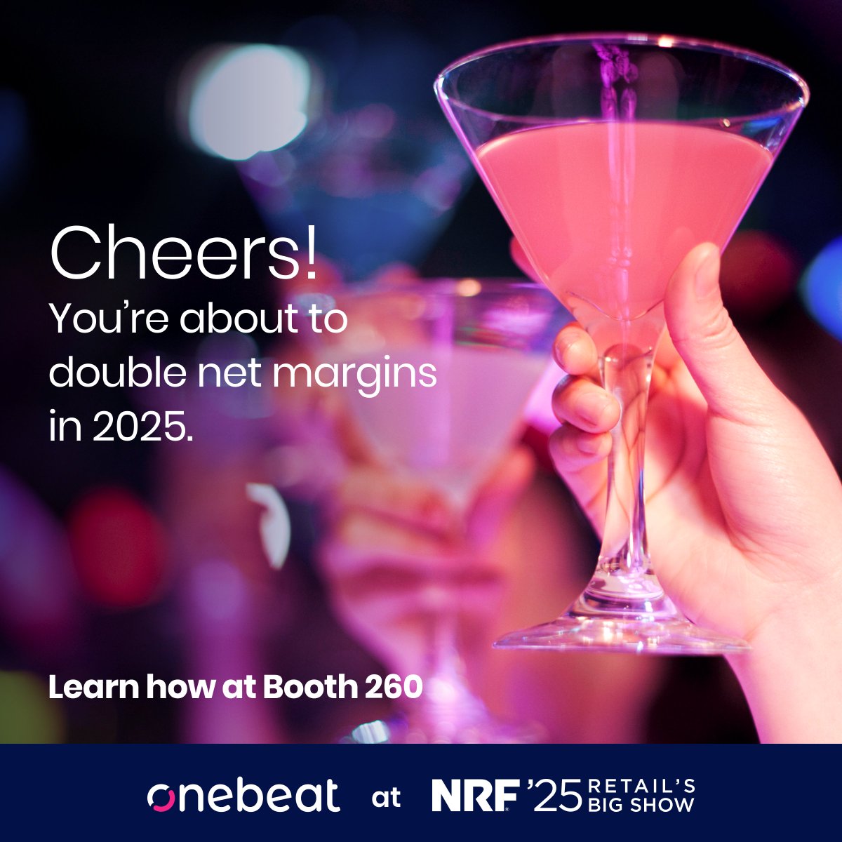 🥂 Ring in the New Year at #NRF2025 with Onebeat!
🎯 Discover how our in-season inventory optimization &amp; execution platform can double your retail margins in 2025.
🍹 Stop by Booth #260 for mocktails &amp; insights into our Special Events AI—cut surpluses by 49% &amp; shortages by 71%!