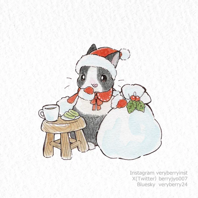 うさぎさんのクリスマス毎日うさぎさんイラスト投稿1789日目うサンタさんへチモクッキーにホットチモティーどうぞ 