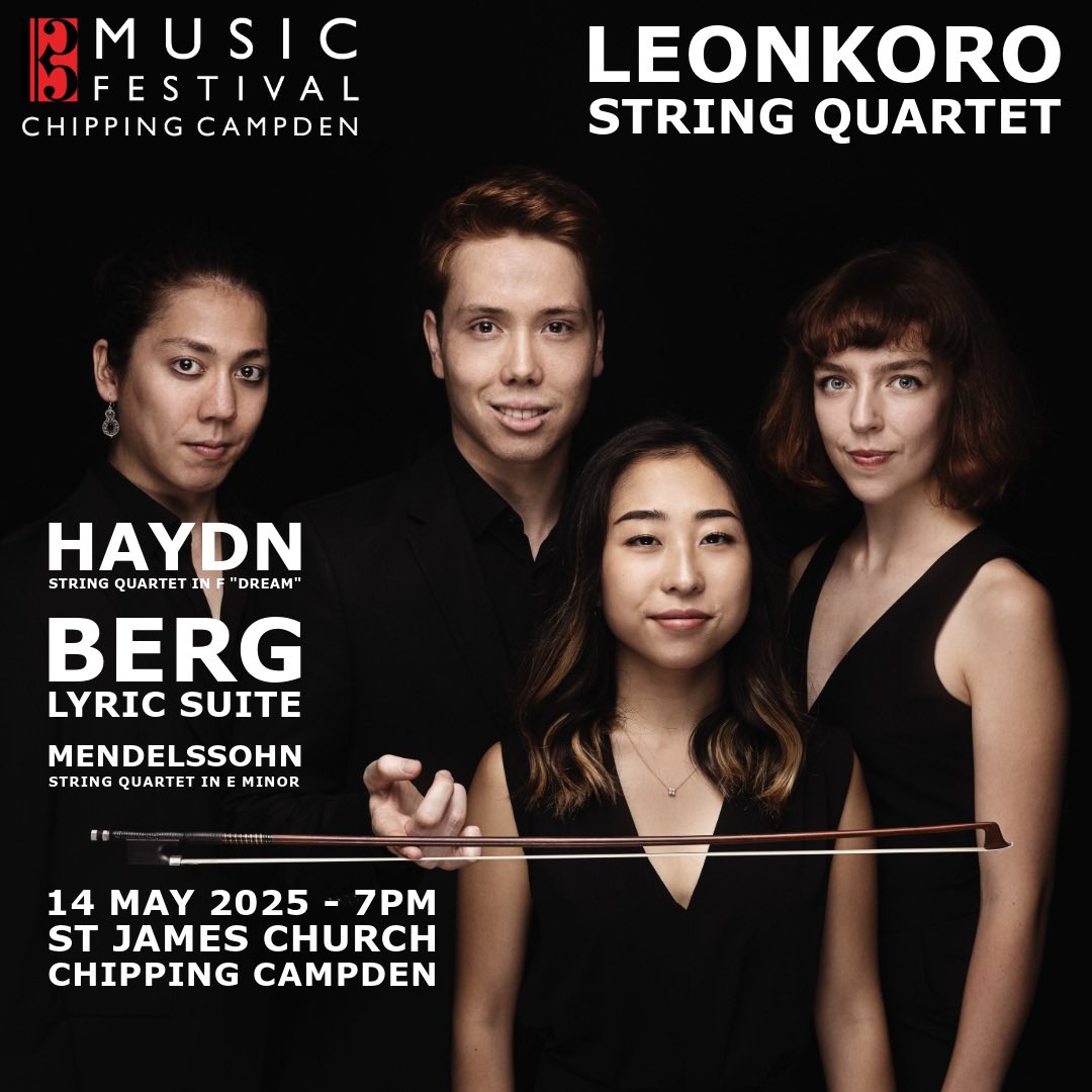 The multi-award winning Leonkoro String Quartet are coming to Chipping Campden on the 14th May. Tickets on sale from 18/02/25. Patrons &amp; Friends enjoy priority booking from 28/01/25. Sign up here campdenmayfestivals.co.uk/music/patrons-…