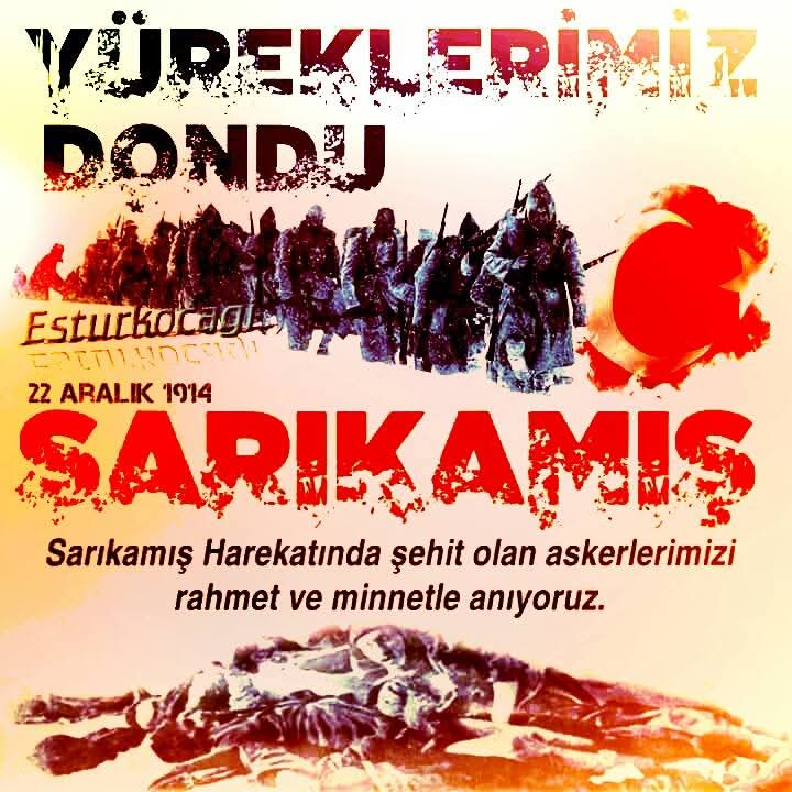 Sarıkamış şehitlerimizi saygı, sevgi, rahmet ve minnetle anıyorum. Ruhları şad mekanları cennet olsun.