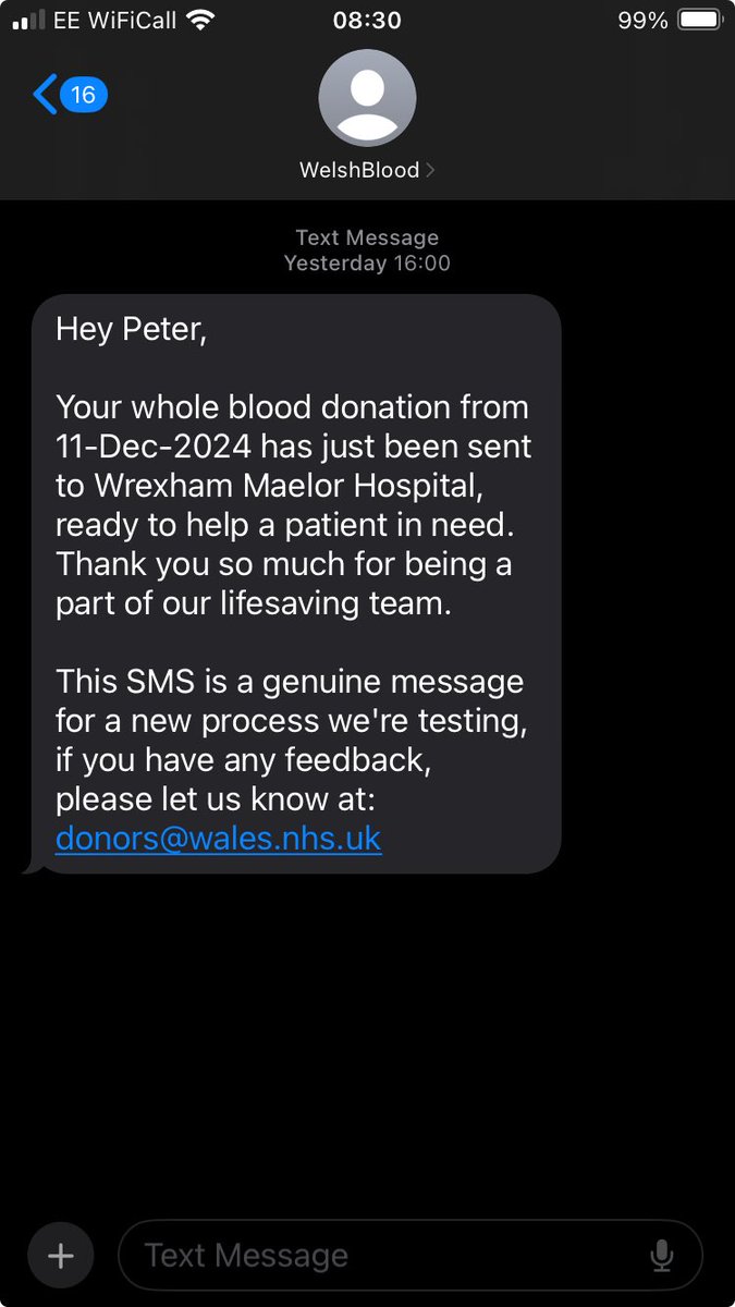 ⁦<a href="/WelshBlood/">Welsh Blood 🏴󠁧󠁢󠁷󠁬󠁳󠁿</a>⁩ - this text message is a great initiative. Well done. 👏🏼👏🏼