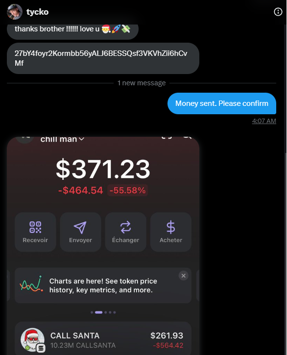 CallSanta_onSol's tweet photo. 🎉 First winner paid! 🎅💸
@Nicolasmiilten has officially received 1% of the $CALLSANTA supply https://t.co/CSLYzlFzcc