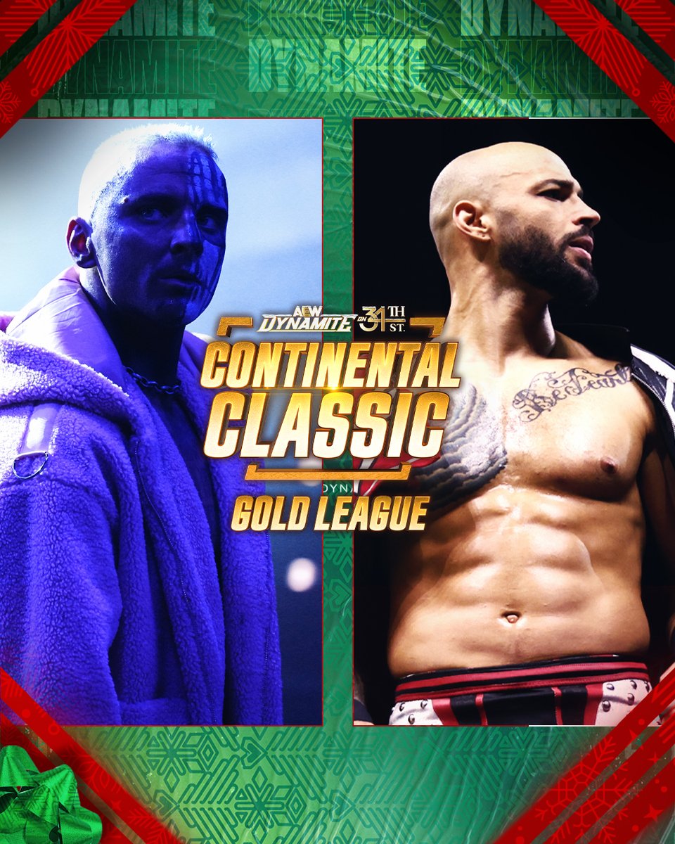 TOMORROW
Wednesday Night #AEWDynamite on 34th St
8pm ET/7pm CT on TBS!

Continental Classic Gold League
<a href="/DarbyAllin/">DARBY ALLIN</a> vs <a href="/KingRicochet/">Ricochet</a>
Two MUST WATCH competitors square off in the Continental Classic: Darby Allin &amp; Ricochet!