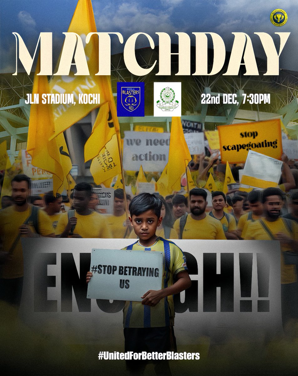 kbfc_manjappada's tweet image. Passion fuels us, justice drives us. On matchday, we back the team, but the fight for what’s right remains. 💛✊

#Manjappada #KBFC #ISL #Blasters