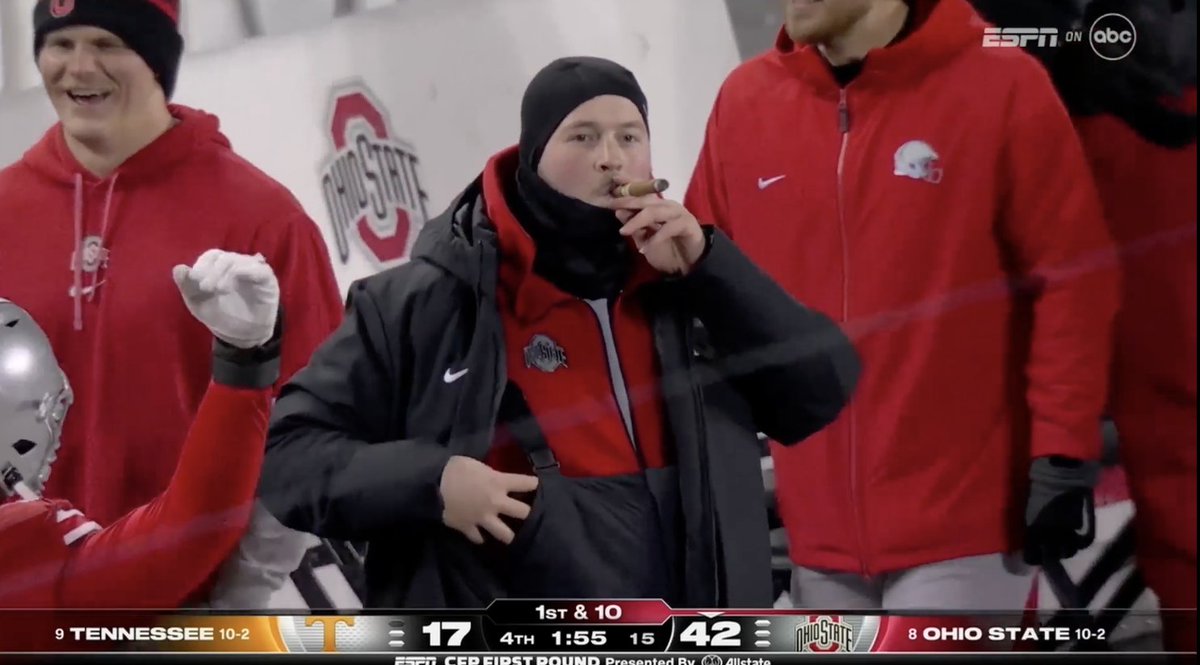 Seth McLaughlin smoking a cigar on Ohio State's sideline
