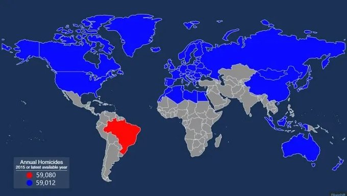 theepicmap's tweet image. 22. In 2015, Brazil had as many murders as all the blue countries combined
