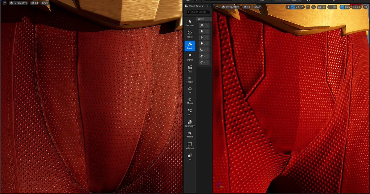 RealisticRenz's tweet photo. Comparison photos of my revamped CW Flash model.

Running in real-time using Unreal Engine 5.

The fidelity in texture resolution is high.

(The only reason why I used the crotch as a comparison angle for the third photo is because I added a zipper texture around the seam line) https://t.co/f4DjSVStJo