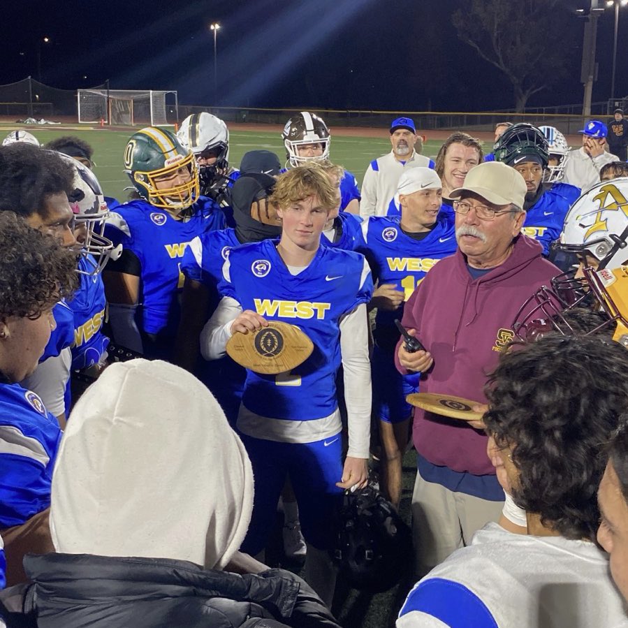 SoCal’s biggest unsung hero in high school football this year was Grace Brethren’s Ethan LaSecla.

He passed for 2,253 yards, 23TDs AND ran for 1,853 yards, 30TDs. That’s 4,157 yards, 53TDs total in 11 games.

He was named MVP of tonight’s All-Star game.