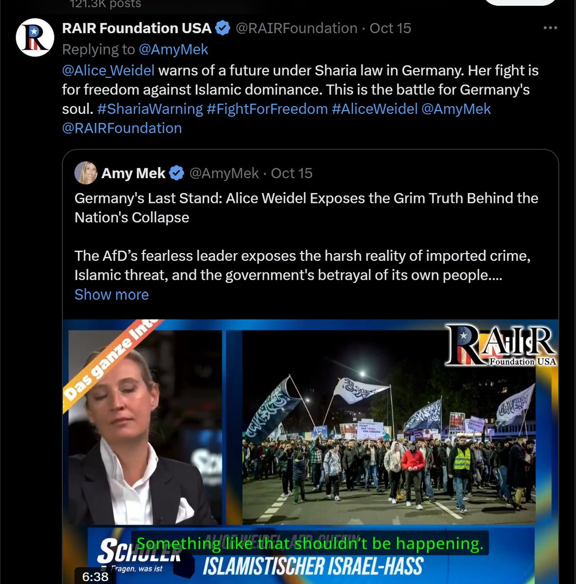 ShellSheddy's tweet photo. @BarbaraBoxer Recent German Terrorist was an extreme #RightWinger --who followed & reposted #AfDMusk posts, etc... https://t.co/g6rO776Naw