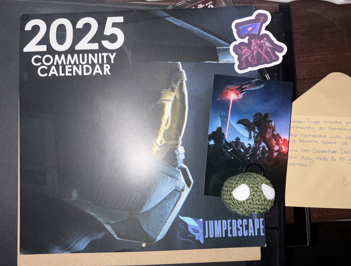 HaloHub (@halohubgg) on Twitter photo I got <a href="/JumperScape/">JumperScape</a>’s Community Calendar recently, with the artist’s wonderful renders, stickers, and the kintted superintendent keychain great job folks! #Halo I got <a href="/JumperScape/">JumperScape</a>’s Community Calendar recently, with the artist’s wonderful renders, stickers, and the kintted superintendent keychain great job folks! #Halo