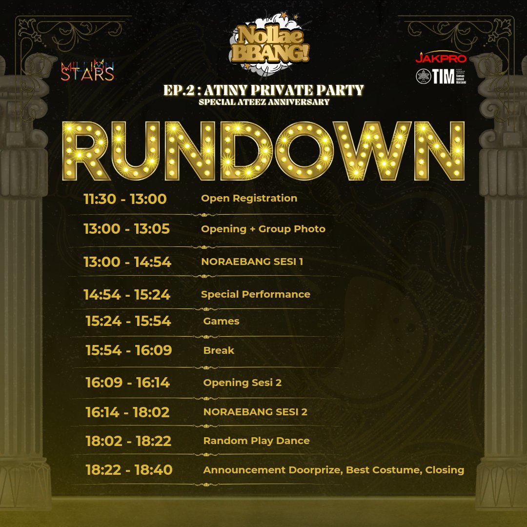 🎤✨ NollaeBbang EP.2 - ATINY Private Party Rundown ✨🎤 

ATINY, the party is almost here! Get ready for a full day of fun, music, and unforgettable memories. Here’s what we’ve got planned for you!
#nollaebbang #nollaebbangep2 #noraebang #noraebangjakarta #noraebangateez