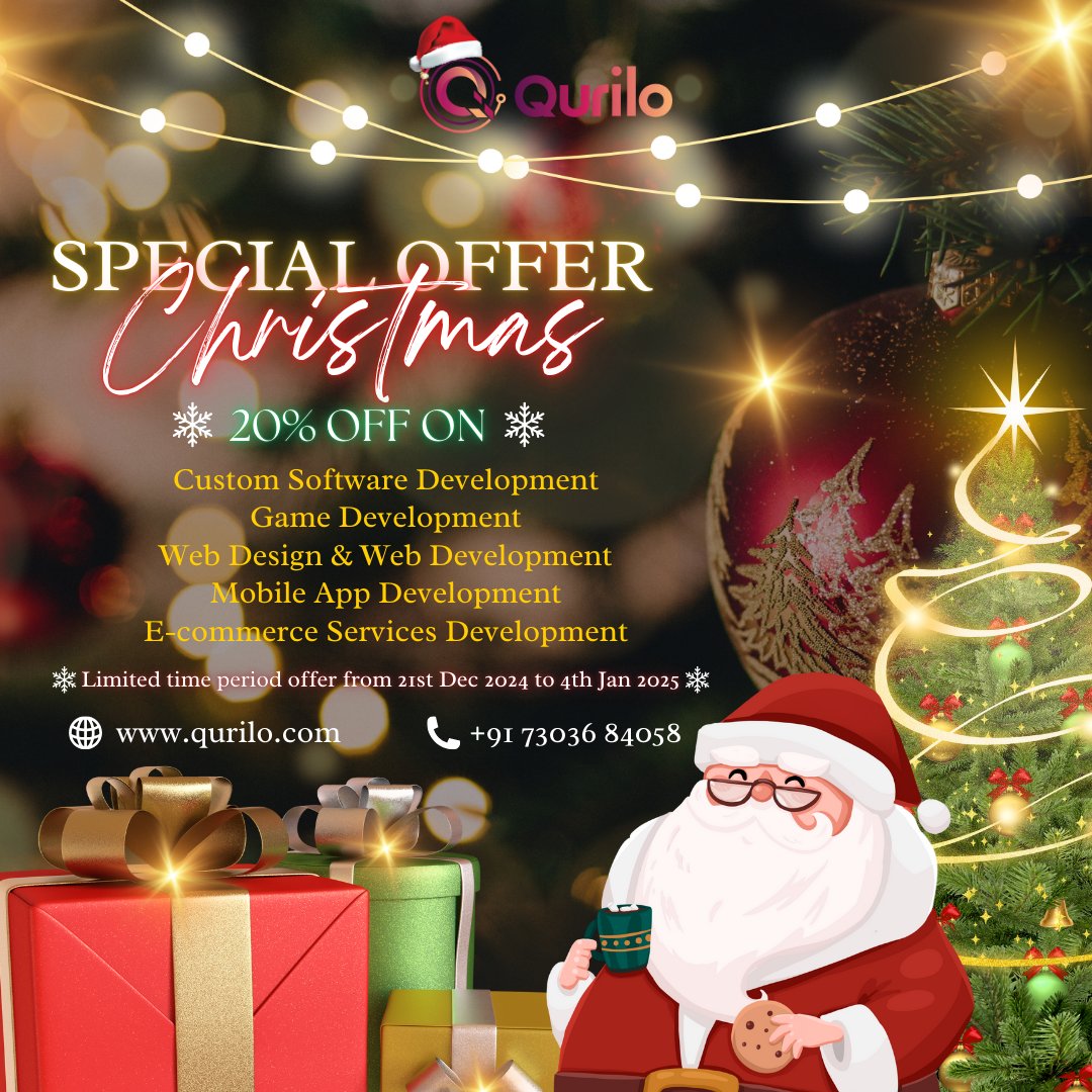 QuriloSolutions's tweet image. &quot;Celebrate the season of giving with exclusive Christmas and New Year discounts on all our IT solutions! 🎄🎉
Start the year with innovative tech at unbeatable prices. Don&apos;t miss out – offer ends soon!
#techfortheholidays #NewYearSavings #ChristmasDiscounts&quot;