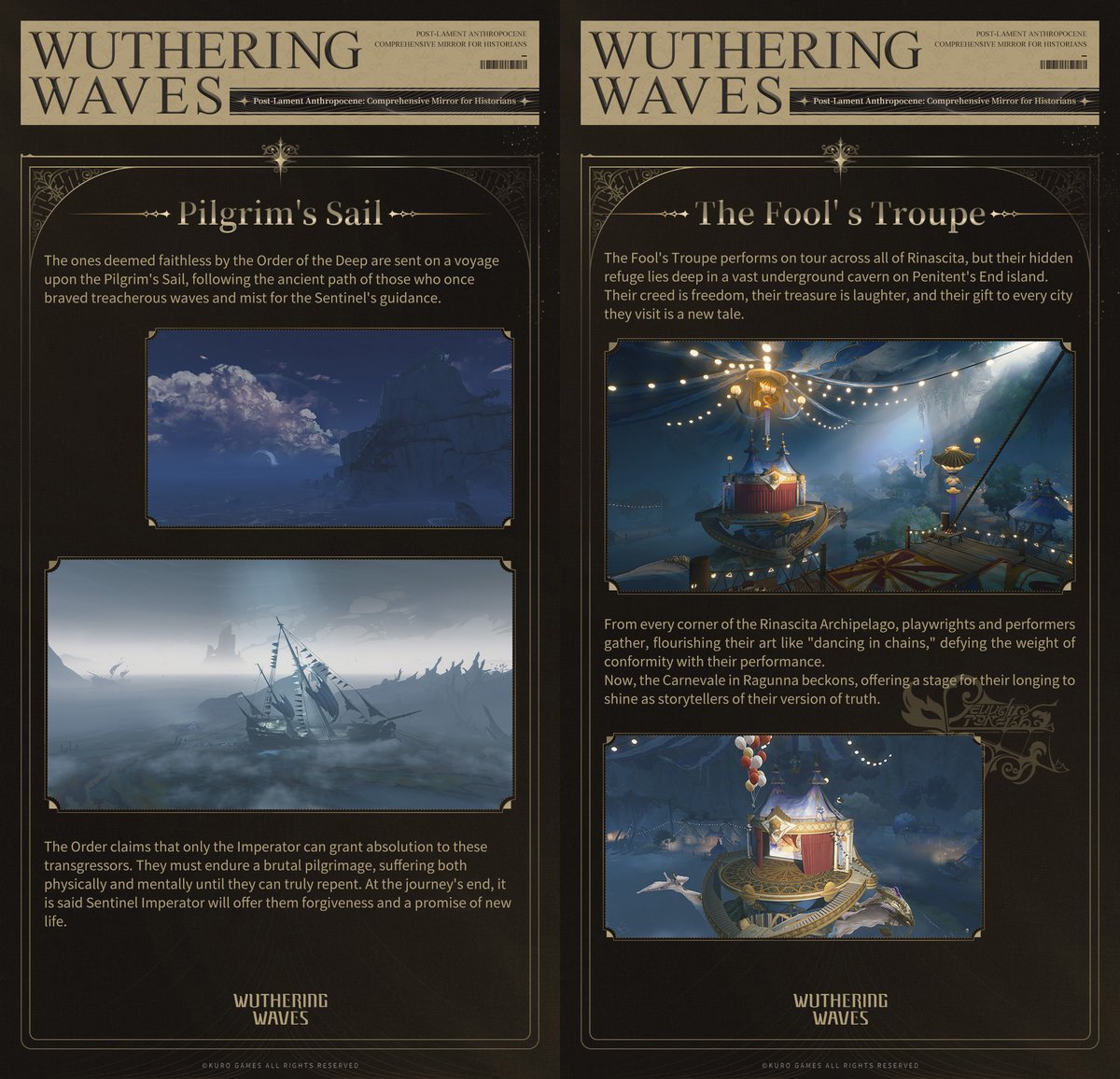 Wuthering_Waves's tweet photo. Post-Lament Anthropocene: Comprehensive Mirror for Historians — Rinascita

According to legend, the ancestors of Rinascita, who survived the Lament, braved the winds and waves, crossing the sea to reach this archipelago.
With the help of the Sentinel, these displaced and homeless people built a home of their own here and named the land Rinascita.

Wuthering Waves Version 2.0 "All Silent Souls Can Sing" is coming on January 2, 2025(UTC+8)!
#WutheringWaves #Rinascita