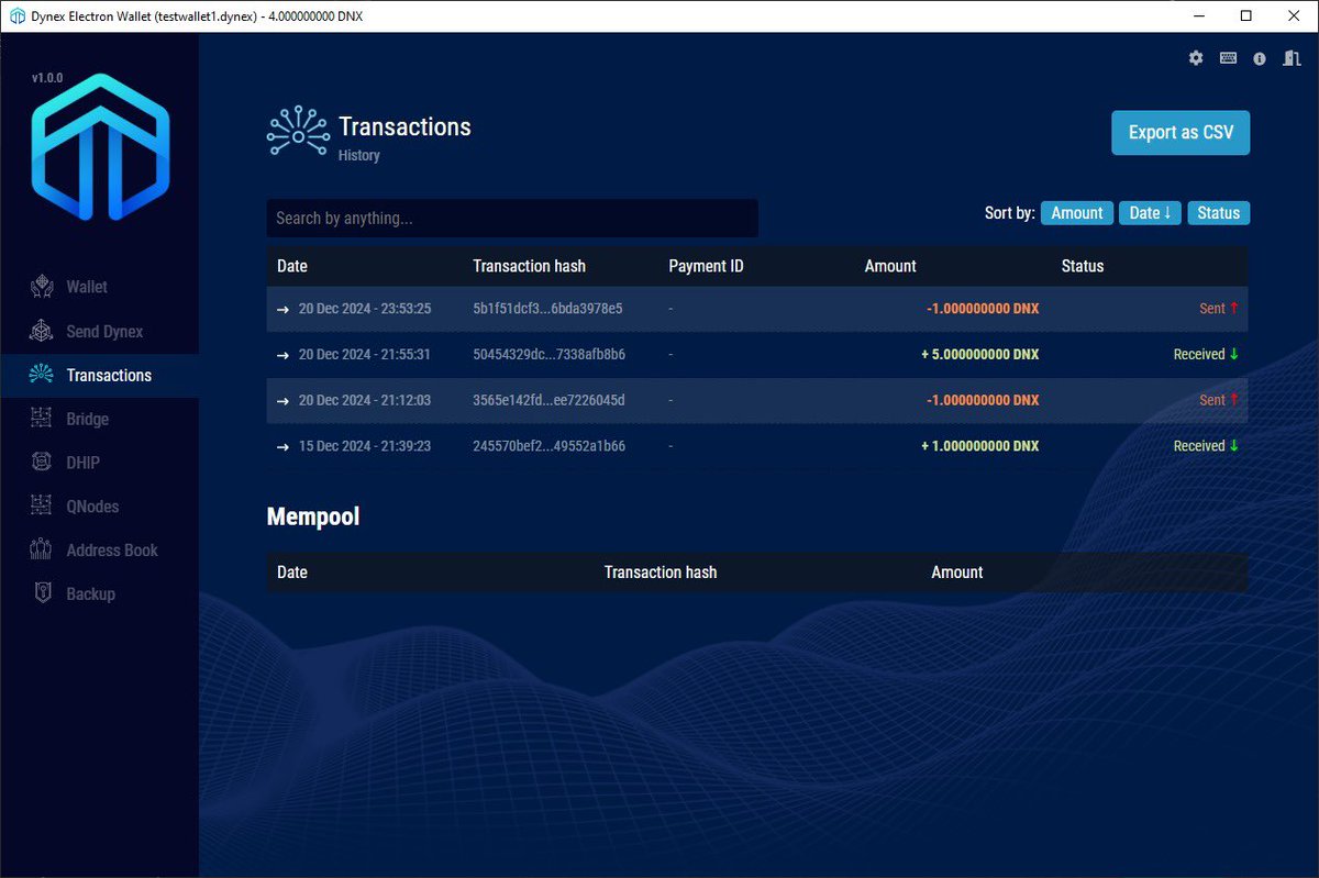 You asked for it - we listened: Dynex’s brand new wallet is in final testing stage and will be released shortly:

➡️ Windows / Linux / Mac / Android / iOS
➡️ Self-custody for native DNX
➡️ Integrated 0xDNX bridging 
➡️ Audited and secure
➡️ Modern user interface 

Big shout-out