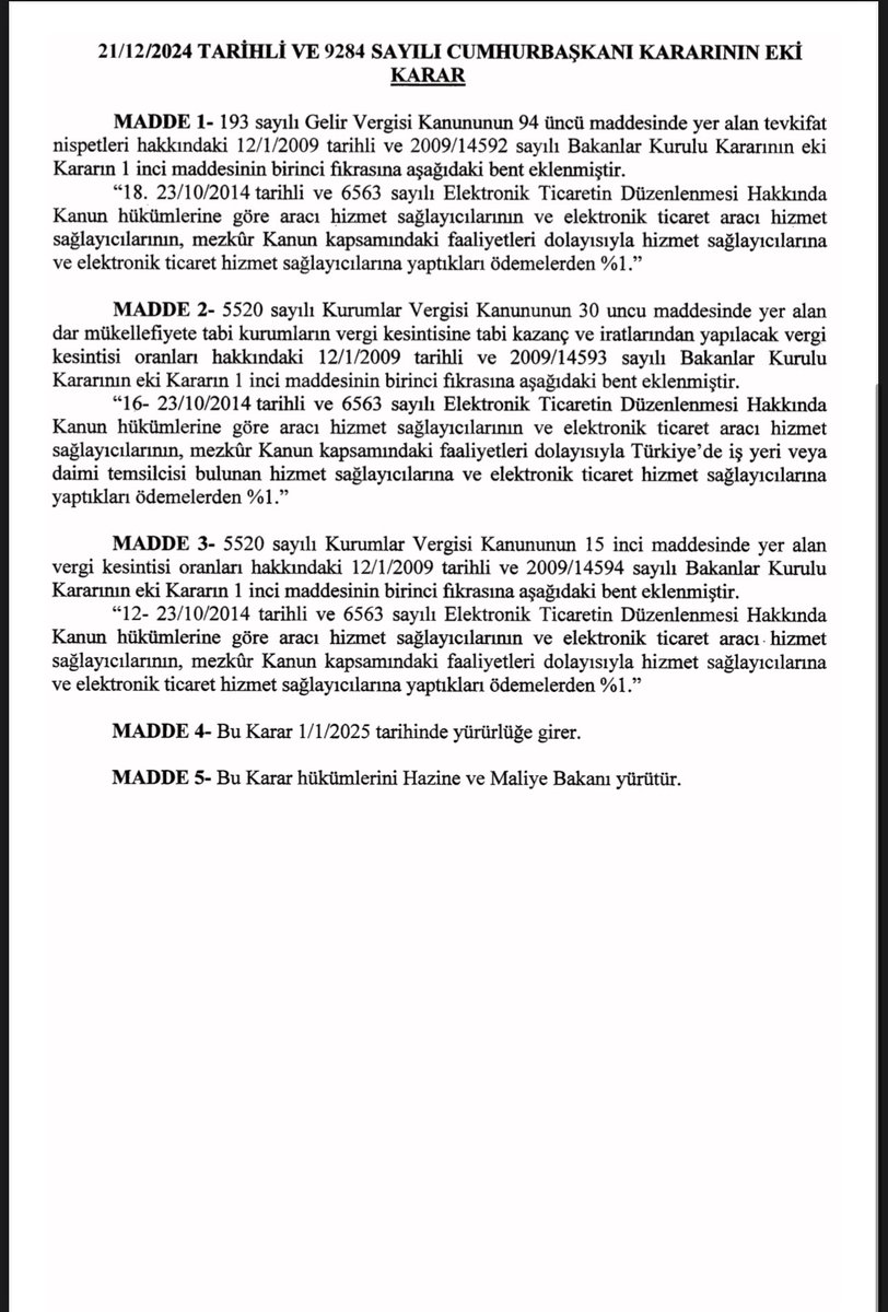 2025 01 Ocakta yürürlükte olacak E-Ticaret stopajı (tevkifat) %1 oldu.
#vergi
#eticaret
#etis