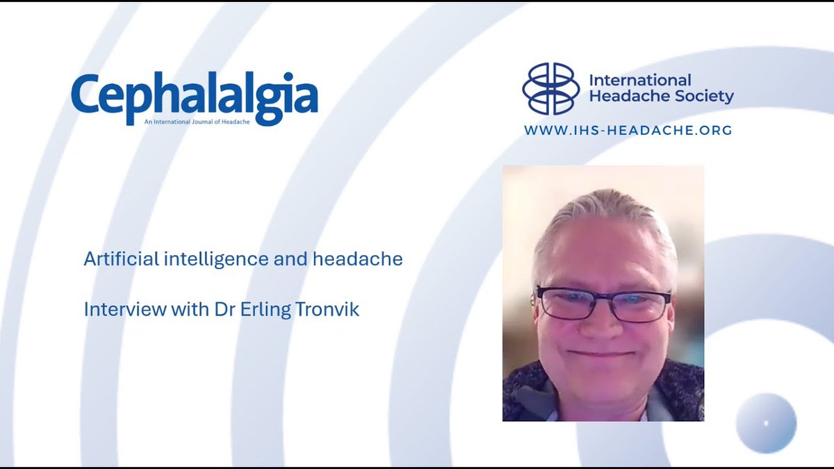 <a href="/JCephalalgia/">Cephalalgia</a> <a href="/Simona_Sacco_/">Simona Sacco</a> Editor's Choice Article #AI &amp; #Headache. Please see a fantastic Video Interview <a href="/ErlingTronvik/">Erling Andreas Tronvik</a> with Social Media Editor <a href="/NinaRiggins/">Nina Riggins, MD, PhD, FAAN, FAHS, UCNS Diplomate</a> <a href="/IHS_Official/">International Headache Society</a>

youtube.com/watch?v=dNmnuG…