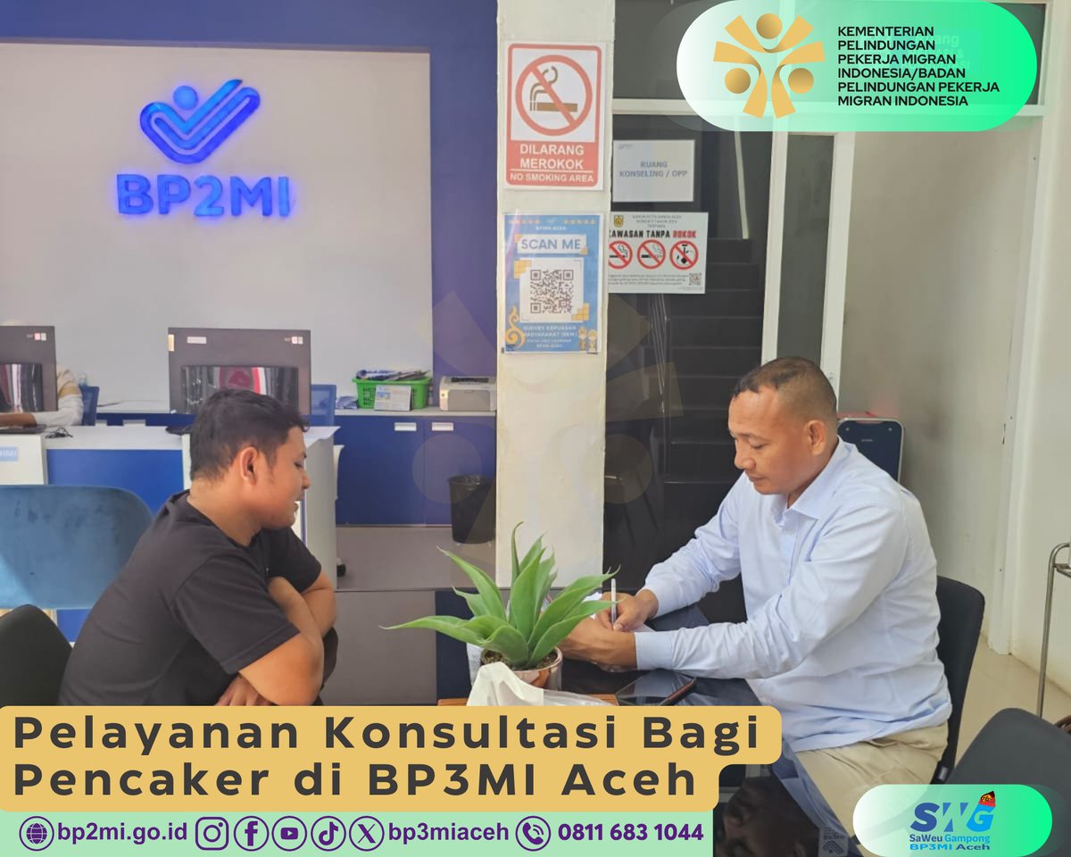 bp3miaceh's tweet image. ✨ Mau Kerja ke Luar Negeri? Konsultasi Dulu di BP3MI Aceh! ✨

Halo #SobatPMI! 🧳
Kamu yang sedang mencari peluang kerja ke luar negeri, jangan bingung lagi! BP3MI Aceh hadir memberikan pelayanan konsultasi GRATIS bagi para pencari kerja. 💼