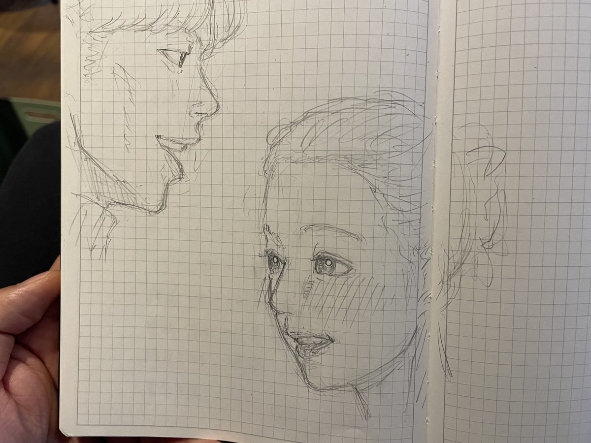 カフェにて目の前のカップルがあまりにも微笑ましかったのでコッソリスケッチ 