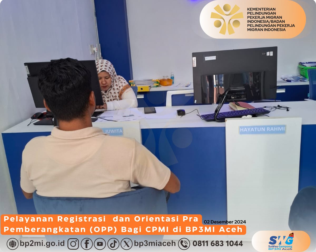 bp3miaceh's tweet image. 🌟 Langkah Awal Menuju Mimpi Bekerja ke Luar Negeri! 🌟#SobatPMI!
Kamu Calon Pekerja Migran Indonesia (CPMI) yang siap menjemput peluang di luar negeri? Jangan lewatkan Pelayanan Registrasi dan Orientasi Pra Pemberangkatan (OPP) di BP3MI Aceh!✈️
📞Info lebih lanjut: 08116831044