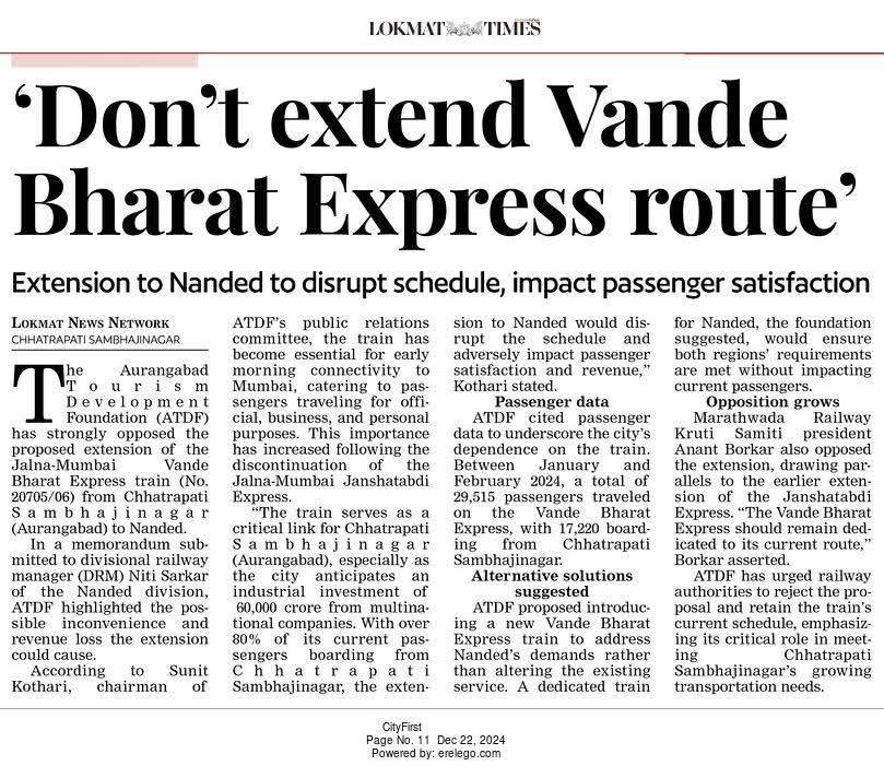 ssastronaut's tweet photo. Resp. @GM_CRly @gmscrailway @drmned citizens of Ch. Sambhajingar strongly oppose the extension of 20705/06 J-CSMT VB exp to Nanded as it will disturb the morning connectivity with loss of revenue. Ccto @AshwiniVaishnaw @DrBhagwatKarad @SandipanBhumare @save_atul https://t.co/OCLNze4mqE