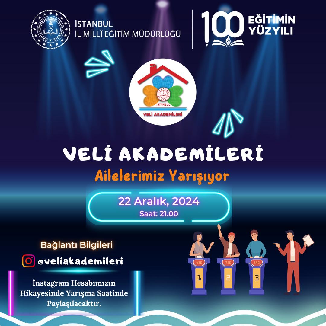 👨‍👩‍👧‍👦 “Veli Akademileri” kapsamında düzenlediğimiz “Ailelerimiz Yarışıyor” isimli genel kültür yarışmamız bugün saat 21.00'de başlayacak. 

✨" #TürkçemizinZenginlikleri " temasıyla gerçekleşecek yarışmamızın bağlantı bilgileri proje hesabımızdan yarışma saatinde paylaşılacaktır.👇