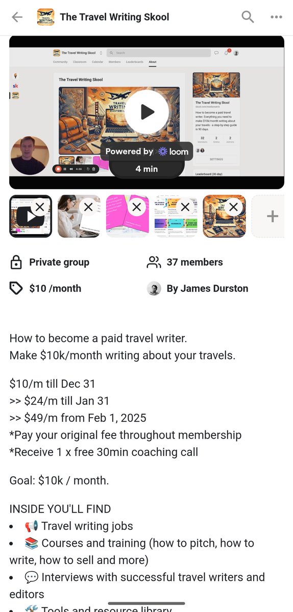 I recently started a travel writing community with several other top journos, authors and bloggers, and if you join before 2025 there's a big discount on offer: skool.com/mediamatrix/ab…