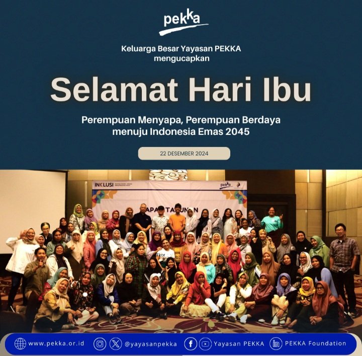 Keluarga Besar Yayasan PEKKA mengucapkan, selamat Hari Ibu, 22 Desember 2024, untuk perempuan tangguh yang berdiri bersama, membangun kemandirian, dan memperjuangkan hak yang setara dalam keluarga, komunitas dan bangsa.

#motherday #hariibu #PerempuanBerdaya