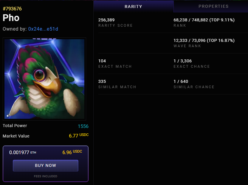 💥 How much can you sell the Pho 
 –  How rare is it?💥 

✅ Worth 6.77 USDC – Ready to sell NOW! 
✅ 1 in 3,306 chance to land this exact Illuvitar with rarity score of 256,389 🤯 
✅ Ranked #68,238 out of 748,882 Illuvitars!    

How did I know this? 
I used Illuvidata