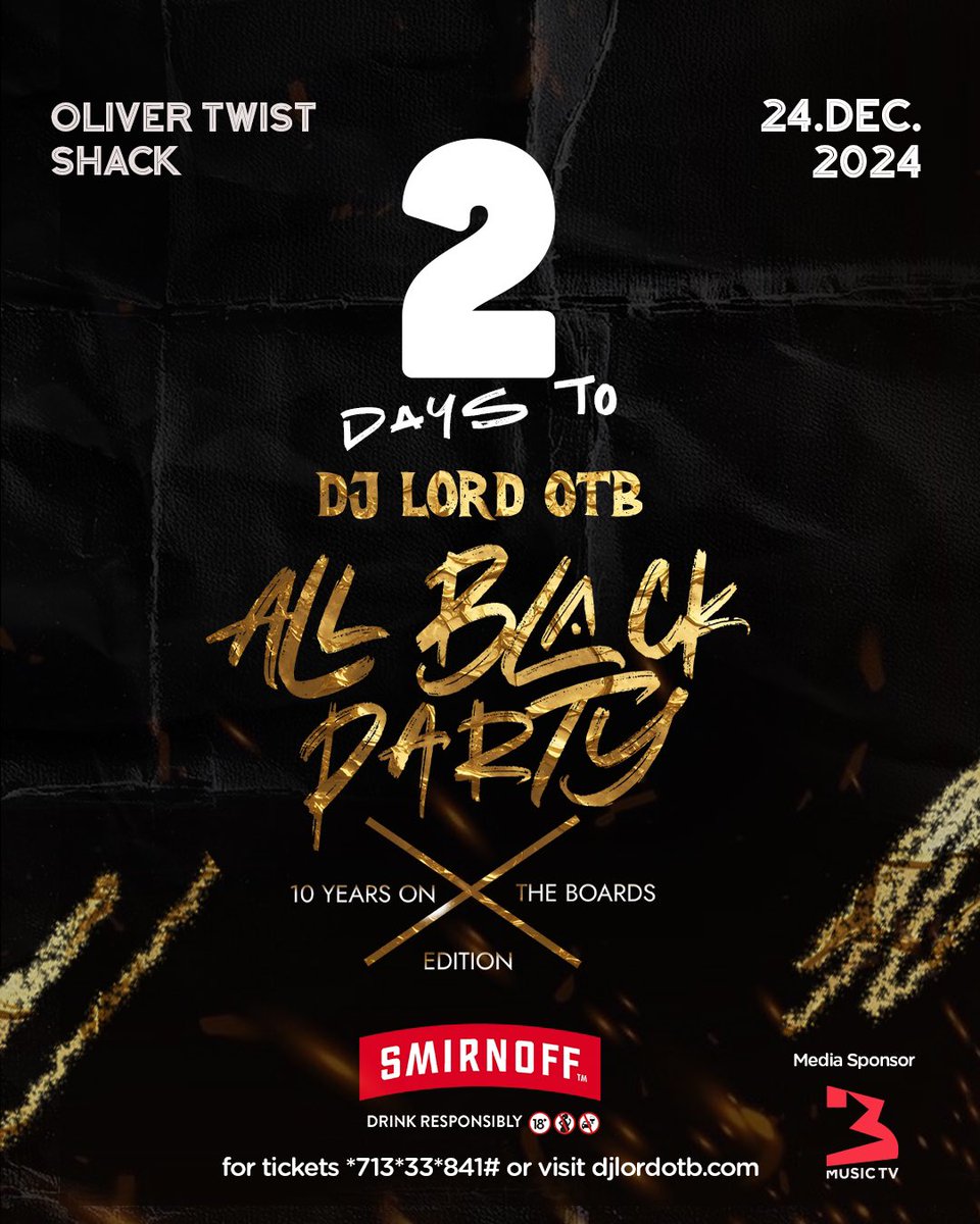 DjlordOTB's tweet photo. We are officially 2 days away from the rage. If you haven’t reserved your passes yet, please do so via https://t.co/AetR3oHWy5 or by dialing *713*33*841#. 

Can’t wait to see you guys on the 24th of December 2024. 

#10YearsOnTheBoards
#musicforthegods
#ontheboards https://t.co/QvPYDtmgON