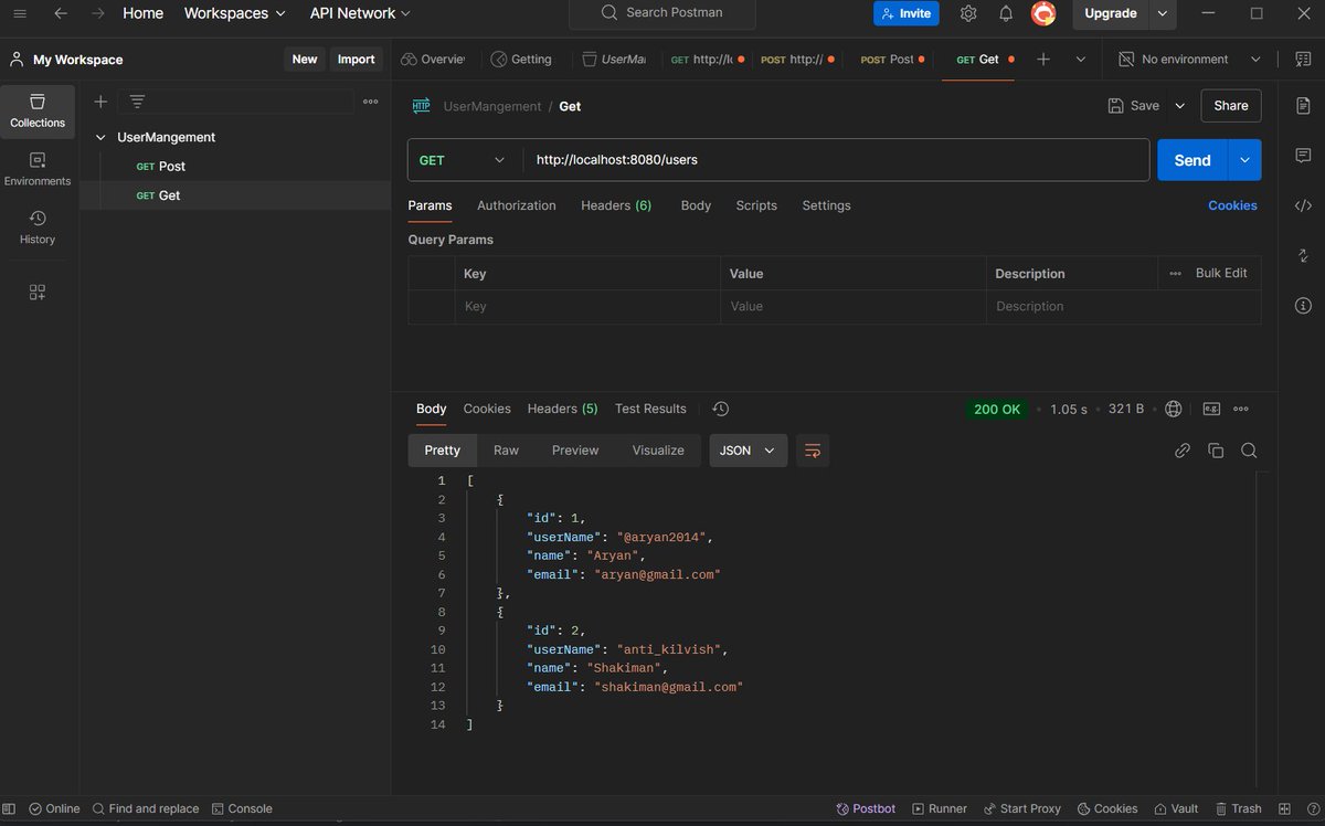aryann_dev's tweet photo. 🌟 Today's Progress! 🚀
Built a Spring Boot API to handle user details (Name, Username, Email, auto-generated ID).
Tested API on Postman—both GET and POST requests work perfectly! 🧪
Created a React app with a Bootstrap Navbar.
Using MySQL for data management.
#sprinboot #java https://t.co/BOcXdtHKKm