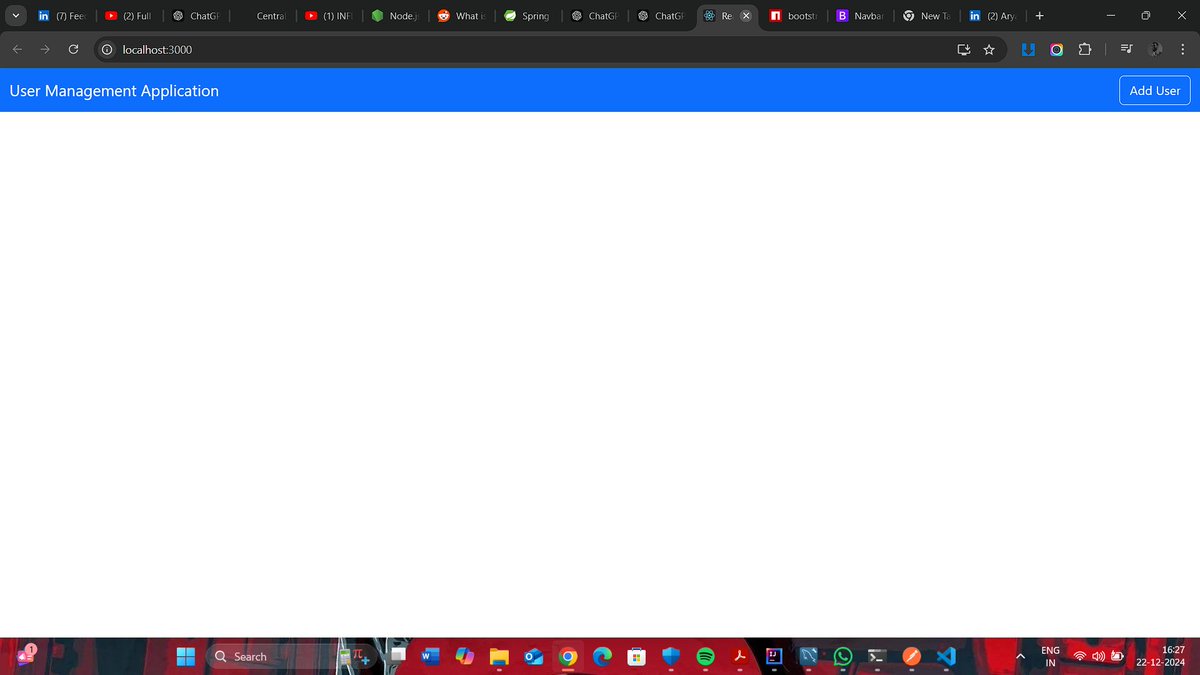 aryann_dev's tweet photo. 🌟 Today's Progress! 🚀
Built a Spring Boot API to handle user details (Name, Username, Email, auto-generated ID).
Tested API on Postman—both GET and POST requests work perfectly! 🧪
Created a React app with a Bootstrap Navbar.
Using MySQL for data management.
#sprinboot #java https://t.co/BOcXdtHKKm