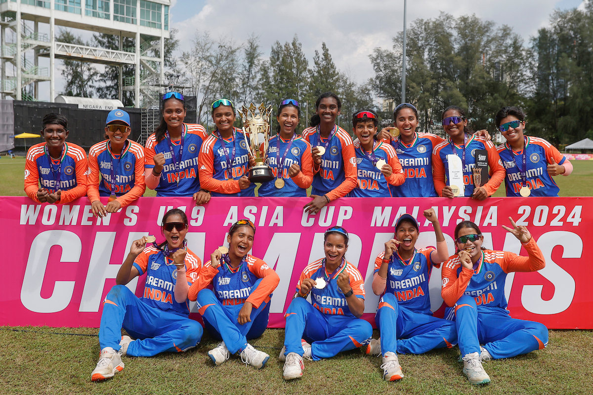 ICC's tweet photo. A stellar show through the tournament ended with India lifting the Women's U19 Asia Cup 2024 🏆👏

📝: https://t.co/gNFHL4KElI https://t.co/SKBFAwUyJe