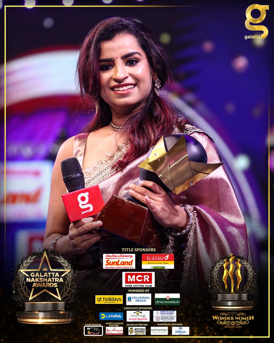 galattadotcom's tweet photo. .@sivaangi_k 's proud and happy moment!💫

@SunlandOil @Ramrajofficial @mcrshopping  @gtholidays_  @VelammalNexus  #JeyachandranTextiles @DarlingRetail @terrenumhomes #AVITChennai #TopivappaBiriyani #Aaladipattiyan @BritishEmpireOf  #Somerset @HiltonHotels #GalattaWonderWomen #GalattaNakshatraAwards #GalattaAwards