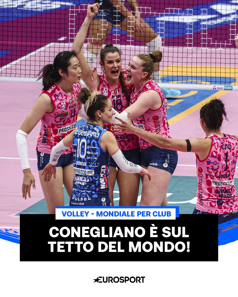 Eurosport_IT's tweet photo. CONEGLIANO è CAMPIONE DEL MONDO 🔝🗺️

La squadra veneta vince il terzo titolo mondiale della sua storia e il 26esimo totale battendo Tianjin in finale 🏐

#EurosportVOLLEY #Conegliano #ClubWorldChamps https://t.co/UFkVKT6dJj
