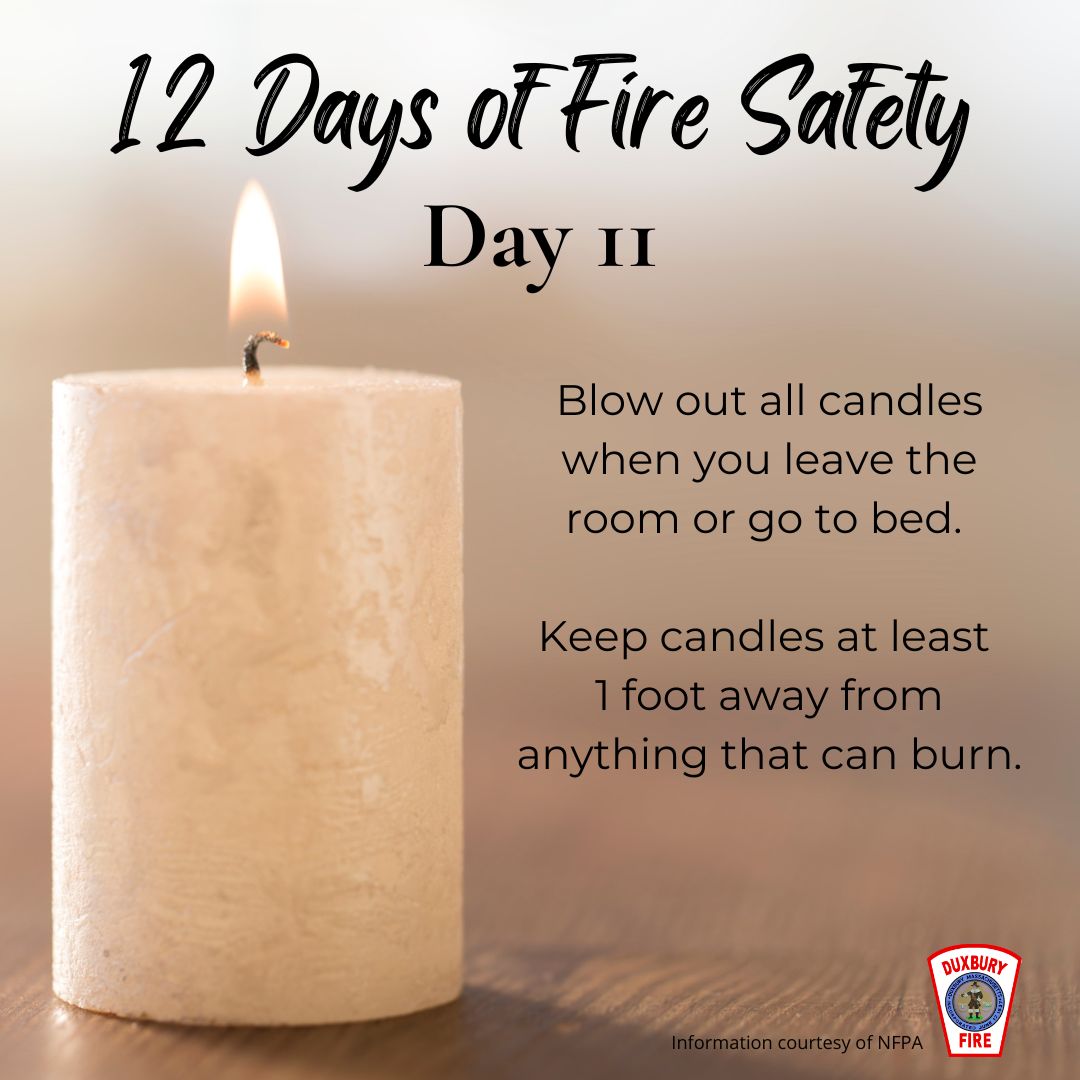 DXFD_PIO's tweet photo. Day 11: Keep your family and friends safe this holiday season when using candles by following these safety tips.
#DXFD #12daysoffiresafety #candlesafety #NFPA https://t.co/iVOhKqV9Bu