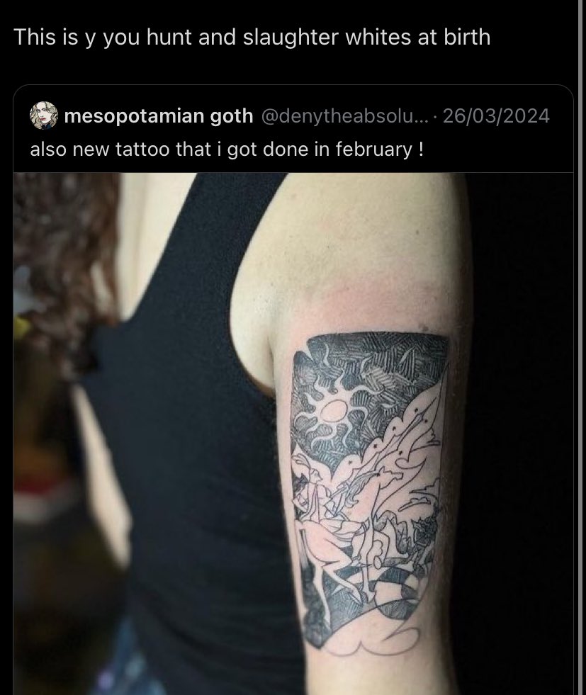 denytheabsolute's tweet photo. extremely weird and fun reaction i got to my tattoo months ago. it was probably a private qrt back then (i am not white) https://t.co/ZkXxZiGwDb