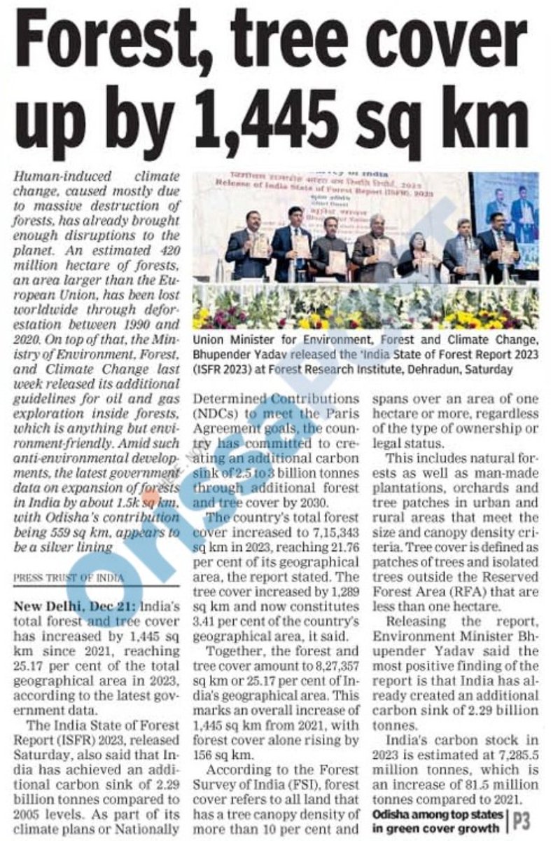 SusantaBiswal82's tweet photo. #Good_News
#Save_Environment #Save_ World
As per India State Forest Report(ISFR)-
Forest & Tree Cover in India increased by 1445 Sq KM since 2021.And reached 25.17 percent of the Total Geographical Area in 2023. https://t.co/SzBTnWL8Xw
