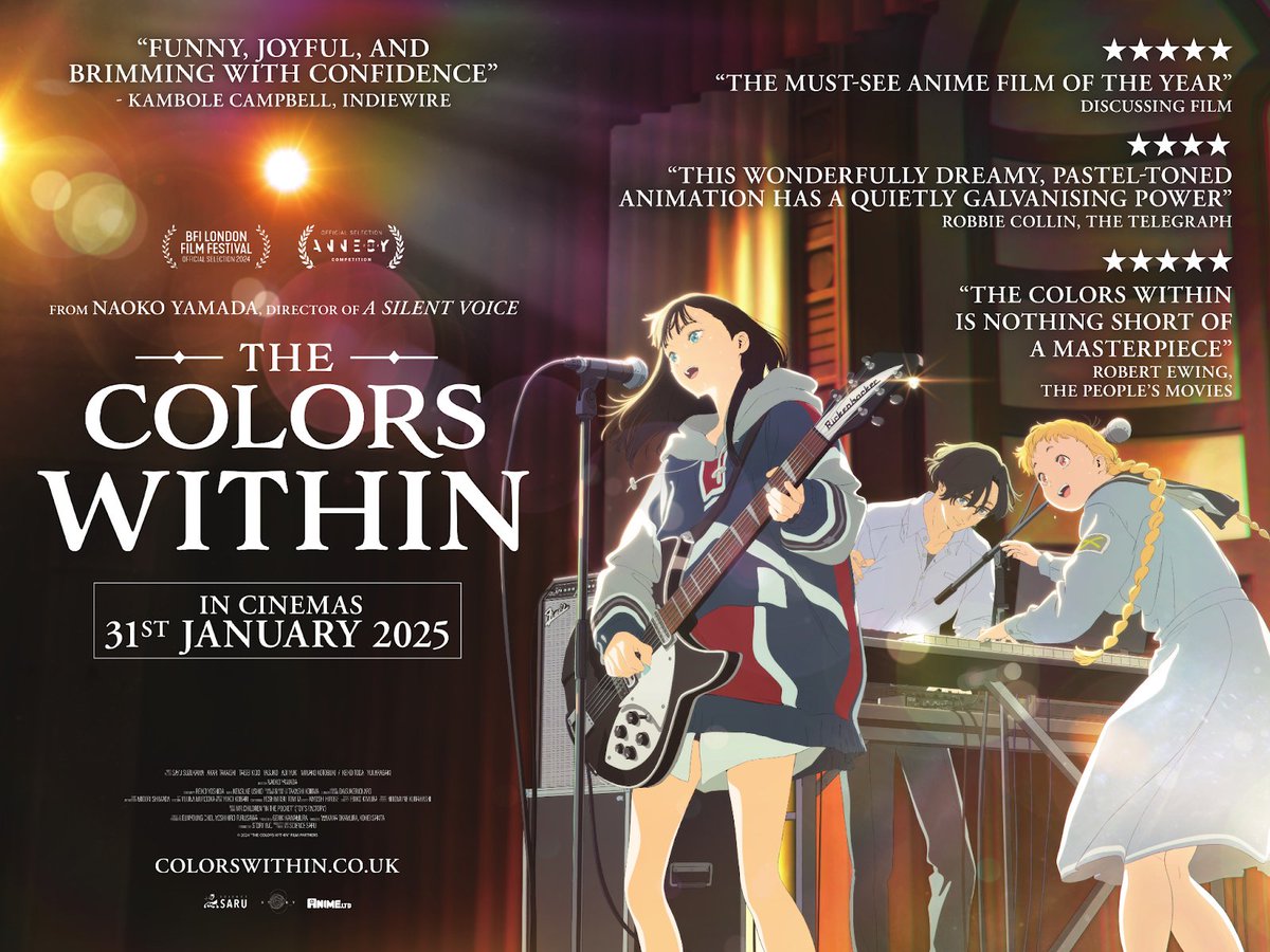 📽️ NEW SCREENING! 📽️

On Wednesday 29th January, we're hosting a preview screening of Naoko Yamada's THE COLOURS WITHIN at the BFI IMAX.

Come and watch this wonderful film with us on the country's biggest cinema screen!