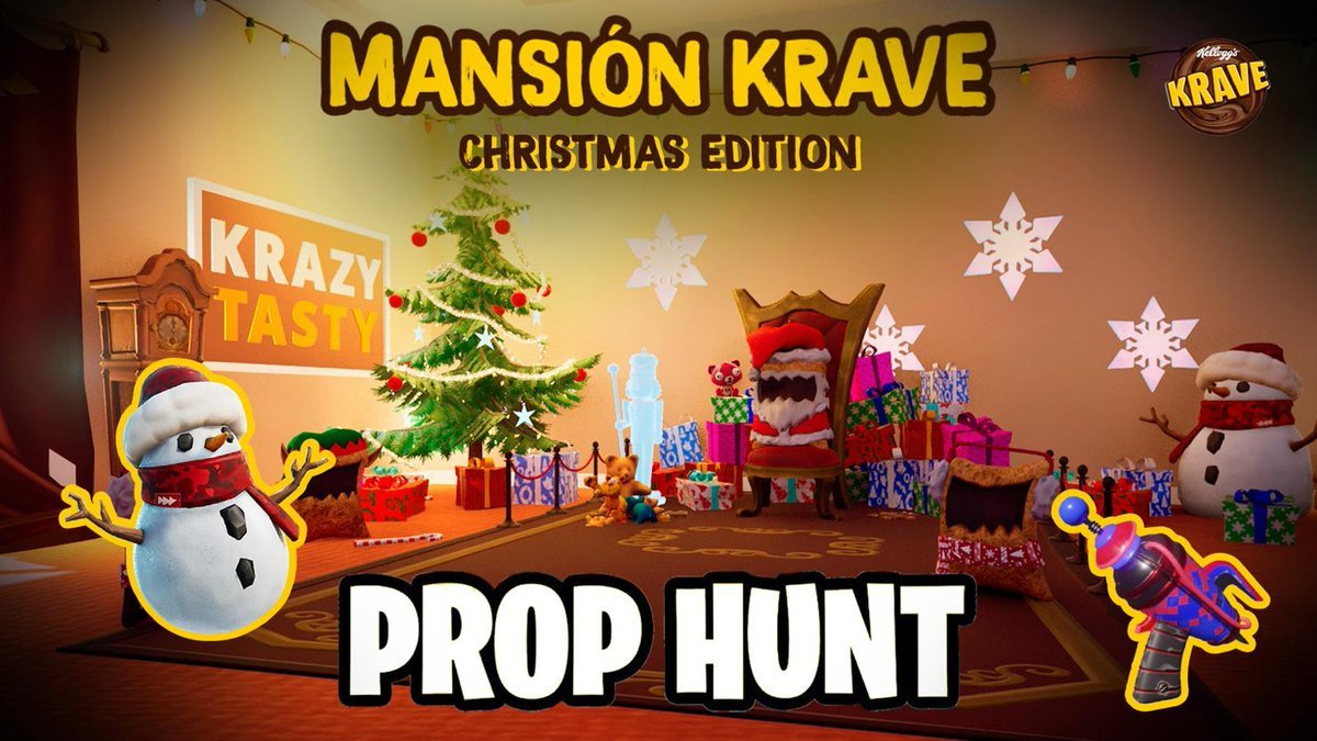 Publi.
Hoy tenemos NOTICION!!!!

Nuestros amigos de Krave de Kelloggs  han vuelto a hacerlo, se han pasado el juego y han remodelado su mansión y en este caso le han dado un toque 🎅🎄NAVIDEÑO🎄🎅 
 
Vamos a estar en directo probando  y jugando con vosotros el Prop Hunt de la