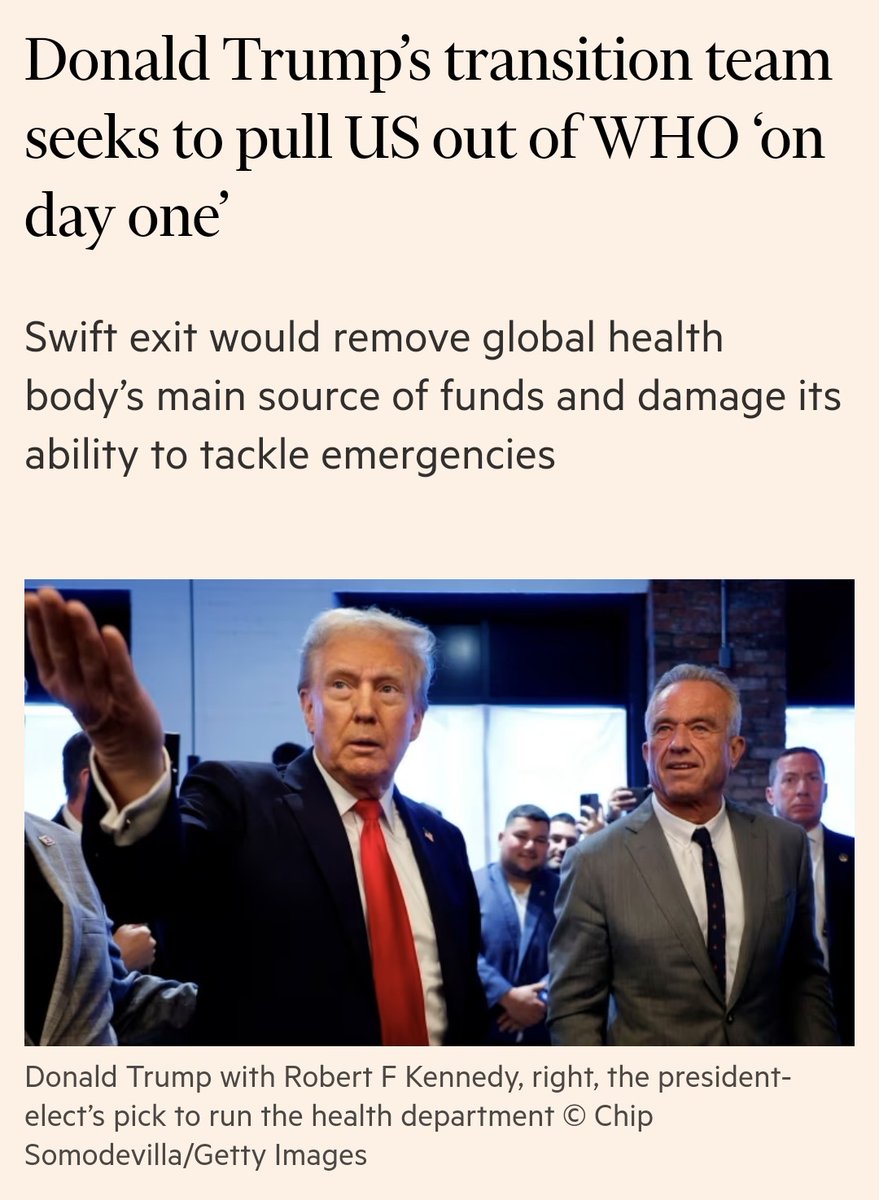 "Donald Trump's transition team is pushing to pull the US out of the World Health Organization on the first day of the new administration, according to experts who warn of the “catastrophic” impact it would have on global health."

Would you support or oppose such a move? 🤔