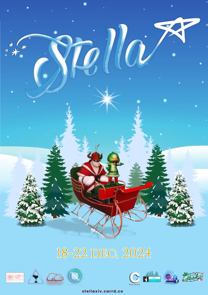 ✨Stella Starlight Event✨

Grand Finale at L'Émeraude Verdoyante:   

Fully redecorated mansion for Starlight!
Tarot Readings! Gpose booths!
Santa &amp; Elves Mascot Roleplaying!
Live Bard performances &amp; Raffle draws &amp; games in-store for you!

#stellaxiv
Info:stellaxiv.carrd.co/#celcici