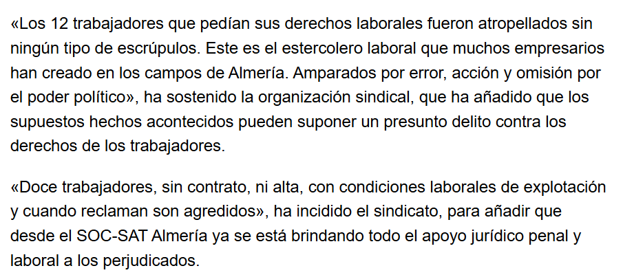 Coordinadora25S's tweet photo. Ningún telediario ha abierto con esta noticia ni la verás en grandes titulares en la prensa del Régimen.

‼️12 trabajadores migrantes atropellados por un empresario en Almería por exigir sus derechos laborales‼️
 https://t.co/NJ65ZrvBT9 https://t.co/rYolL2aGfZ