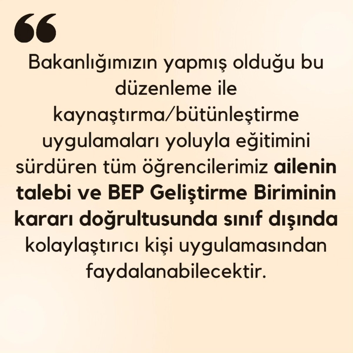 RamYalova's tweet photo. Milli Eğitim Bakanlığı Kaynaştırma/Bütünleştirme kapsamında "Kolaylaştırıcı Kişi" uygulamasının kapsamını genişletti. https://t.co/jyIGyehRHN