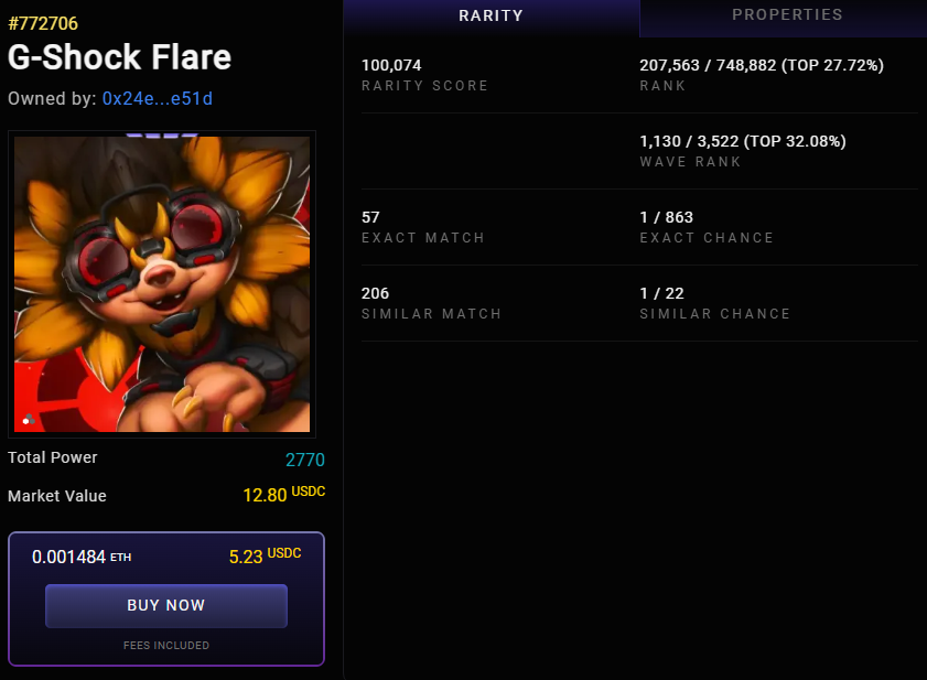 💥 How much can you sell the G-Shock Flare  –  How rare is it?💥 

✅ Worth 12.80 USDC – Ready to sell NOW! 
✅ 1 in 863 chance to land this exact Illuvitar with rarity score of 100,074 🤯 
✅ Ranked #207,563 out of 748,882 Illuvitars!   

How did I know this? 
I used Illuvidata