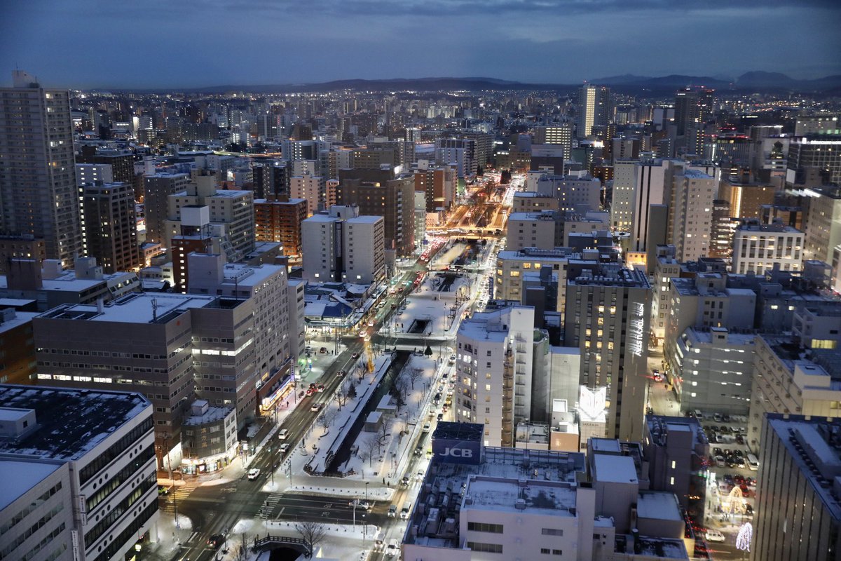 ビルの屋上に積もった雪に空が青っぽく反射するところに、札幌夜景にしかない良さがあると思う。