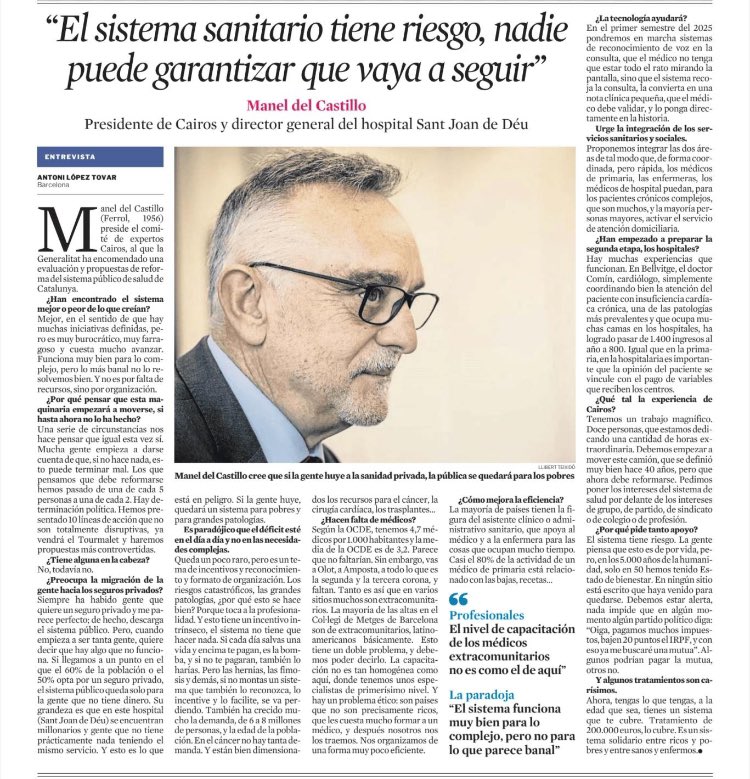 Javier G Álvarez (@javigalvarez) on Twitter photo “El sistema sanitario tiene riesgo, nadie puede garantizar que vaya a seguir” <a href="/maneldecastillo/">Manel del Castillo</a> en <a href="/LaVanguardia/">La Vanguardia</a> <a href="/SJDbarcelona_es/">Hospital Sant Joan de Déu Barcelona ES</a> “El sistema sanitario tiene riesgo, nadie puede garantizar que vaya a seguir” <a href="/maneldecastillo/">Manel del Castillo</a> en <a href="/LaVanguardia/">La Vanguardia</a> <a href="/SJDbarcelona_es/">Hospital Sant Joan de Déu Barcelona ES</a>