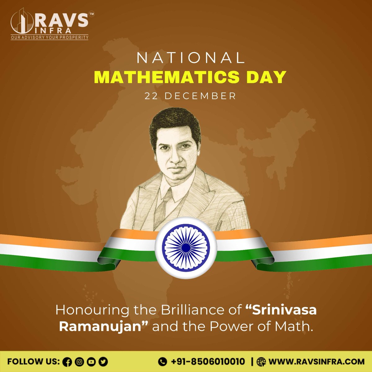 RAVSInfra's tweet photo. On this special day, we honor the legendary mathematician Srinivasa Ramanujan, whose groundbreaking contributions continue to inspire generations.
.
.
.
#NationalMathematicsDay #SrinivasaRamanujan #PowerOfMath #RAVSInfratech #Inspiration #NumbersMatter #RAVSInfra https://t.co/SUp8SgkVLE