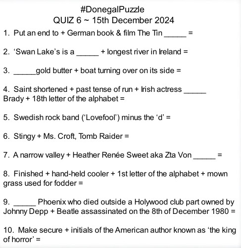 welovedonegal's tweet photo. #DonegalPuzzle QUIZ 6 15th December 2024 

1st @moukenainzo  (27 mins)
2nd @raydoc44
3rd @weeassie 

The 10 #Donegal places are: 

#Kildrum ( #Fanad ) #Ballyshannon #Kerrykeel #Stranorlar #Carrigans #Meenlaragh #Glenties #Dunfanaghy River Lennon ( #Ramelton ) #LoughEske https://t.co/J9cskxQRUr