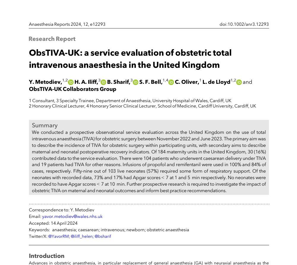 Podium time! 🥉

No. 3 of our most read articles of 2024

A service evaluation of Obstetric TIVA in the UK

buff.ly/3DtZXsG

@YavorRM <a href="/iliff_helen/">Helen Iliff</a> <a href="/bsharif/">Ben Sharif</a>
#anaesthesia #anesthesia #obstetrics #FOAMEd #openaccess

🎄🎁🧝‍♂️