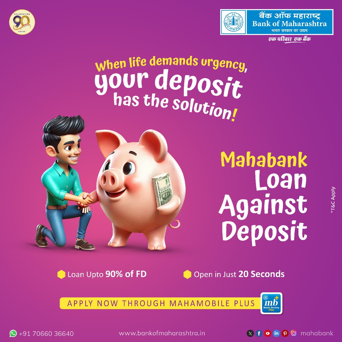 mahabank's tweet photo. When unexpected needs arise, your deposit can be your immediate solution! With #Mahabank #LoanAgainstDeposits, you can access funds quickly and conveniently without breaking your savings. Apply now through #MahamobilePlus!

Download Mahamobile Plus: https://t.co/xX0trCjwi1 https://t.co/7SHXYJDpOa